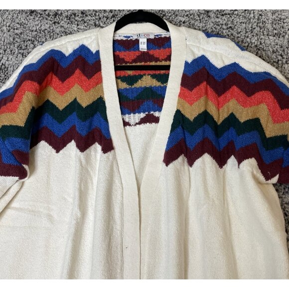 Denim & Co 3X Petite Jacquard Long Sleeve Open Front Cardigan Natural Aztec NEW - Picture 3 of 9